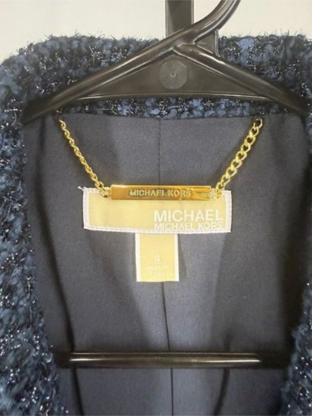 Michael Kors Blue Metallic Tweed Button Front Blazer - Picture 3 of 6